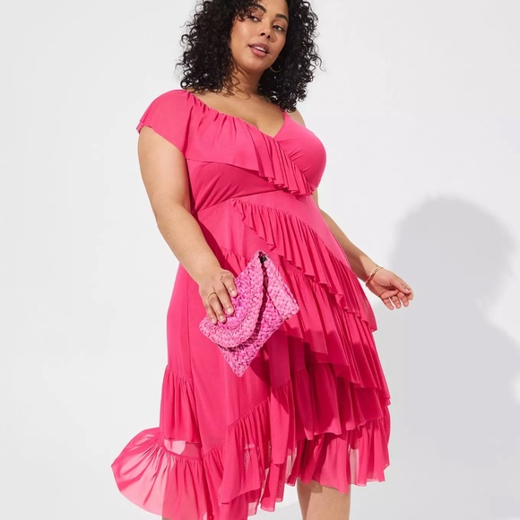 torrid Dresses & Skirts - Torrid Midi Mesh Ruffle Surplice Dress NWT Size 3X